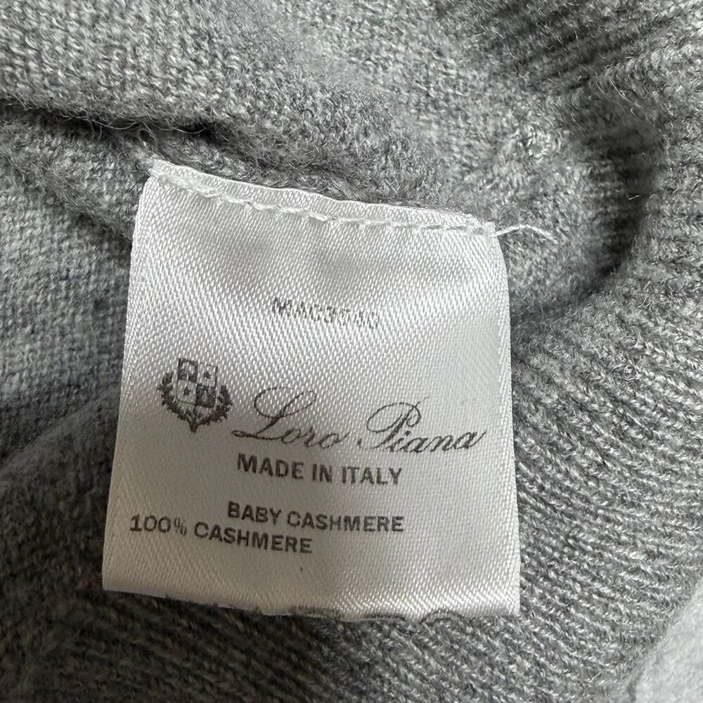 Loro Piana Sweater 54 Gray 100% Baby Cashmere V Neck Sweater Luxury Preppy